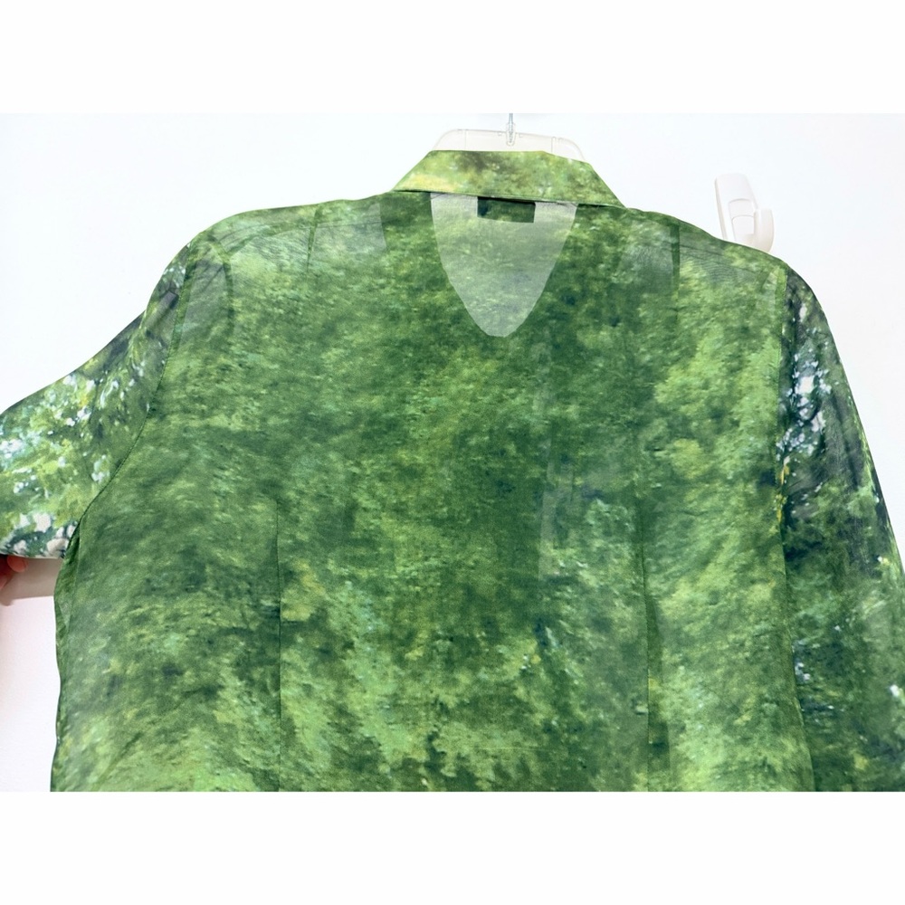 Akris Tree Forest Print Silk Chiffon Blouse Top Pleated Green Foliage Floral 8 - Picture 13 of 16